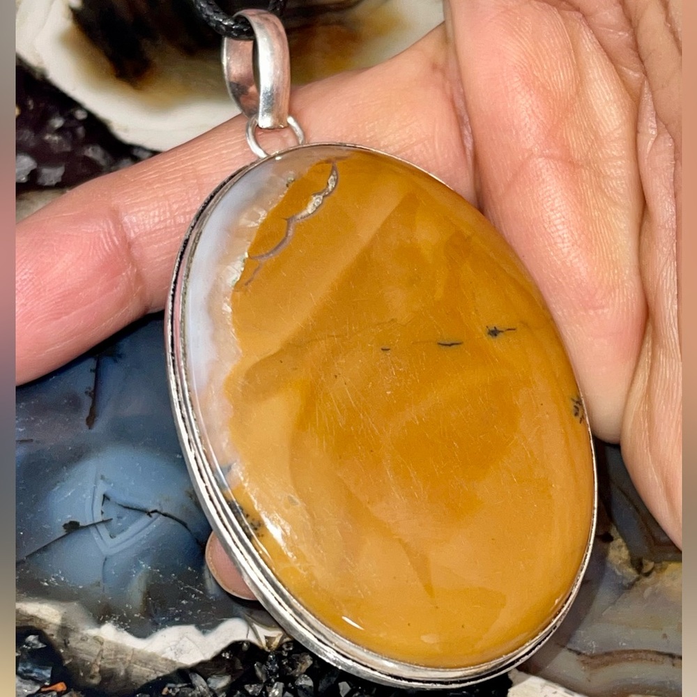 Large Honey Dendritic Jasper Pendant 2 7/8”
